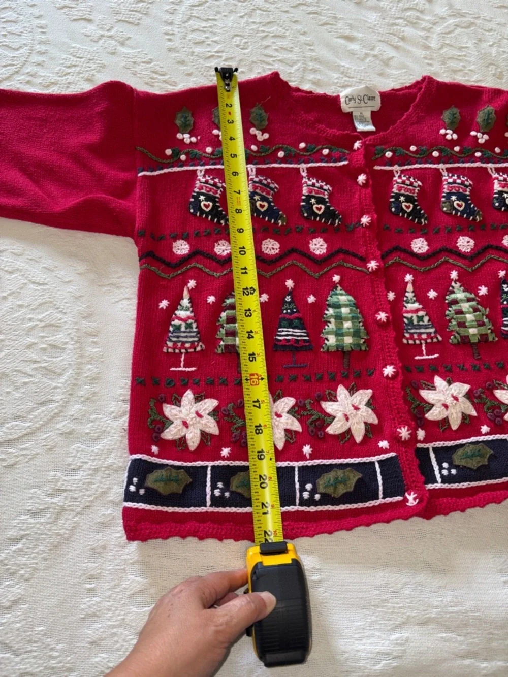 Vintage Carly St. Claire Red Holiday Embroidered Cardigan Sweater XL